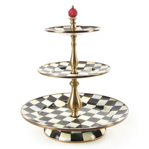 Modern Cake stand Birthday Party Tabletop Decoration Bake Ware Three Tier Printed Chess Design Black And White Cake Stand