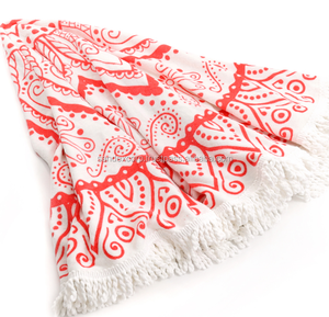 Belle couleur 100% coton imprimé rond mandala serviette de plage douce ronde serviette de plage au prix le moins cher exportateur en Inde - Product Image 1