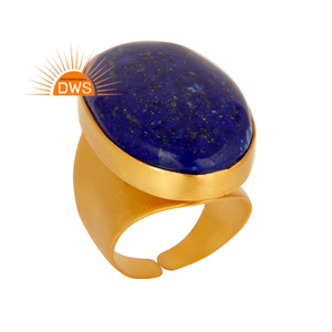 Bague pour Femme en Laiton Plaqué Or 18k Naturel Lapis Lazuli, Bijoux de Mode, Grossiste Collection Classique - Product Image 1