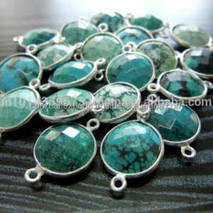 Bisel de piedras preciosas turquesa de alta calidad con conector de plata para colgantes o dijes de fiesta joyería fina - Product Image 1