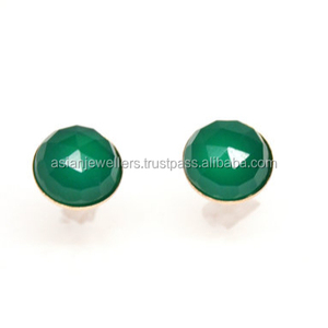 ต่างหูเม็ดเดี่ยวชุบทองพลอยโอนิกซ์สีเขียวเงินสเตอร์ลิง925สำหรับงานครบรอบแต่งงานและงานเลี้ยง - Product Image 1