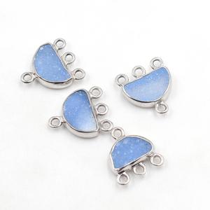 ดรูซี่สีน้ำเงินครึ่งทรงกลม925ฝาเงินสเตอร์ลิงขั้วต่อชุบเงินทำมือ - Product Image 1