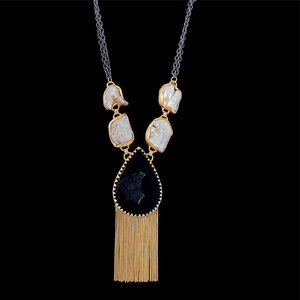 ชุดสร้อยคอดรูซี่สีดำแฟนซีสไตล์ชนเผ่าชุบทองทองเหลืองสำหรับงานแต่งงานและงานหมั้นของผู้ผลิตอินเดีย - Product Image 1