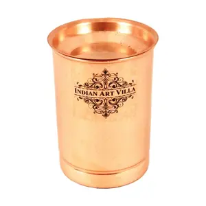 IndianArtVilla Pure Copper Glass With Lid, Plain Design Tumbler Cup For Water Storage, 300 ML