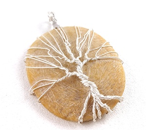 92.5เงินทำด้วยมือลวดห่อต้นไม้จี้ธรรมชาติรูปไข่อัญมณี Aventurine เสน่ห์เครื่องประดับขายส่ง - Product Image 2