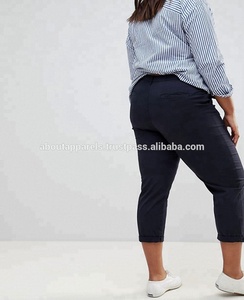 กางเกงเอวสูงขากว้างสำหรับผู้หญิง,กางเกง & กางเกงผ้าฝ้ายทอลายทแยงทรงหลวมแบบลำลองไซส์ใหญ่พิเศษ - Product Image 4