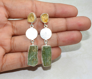 Pendientes de Plata de Ley con Citrino y Prehnita en Forma Elegante de Shri Ashapura Jewels, Estilo Bohemia para Compromiso o Boda - Product Image 3