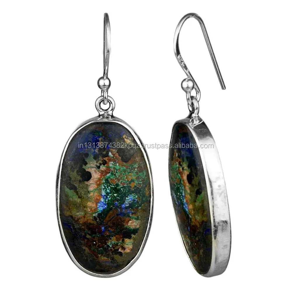 high quality at factory price 925 Sterling Silver azurite gemstone costume black earrings jewelry 7.68g CCI