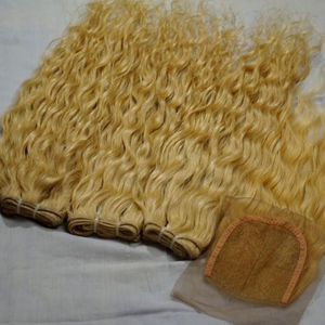 Paquetes de cabello indio RAW WAVY Rubio #613 WAE Trama/Tape-Ins/I-Tips Cabello humano de color natural - Product Image 1