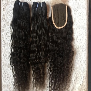 Cheveux indiens vierges non traités cuticule alignée fermeture à lacet péruvien pince à blanchir vague brute paquet de boucles extensions de cheveux humains en vrac - Product Image 4