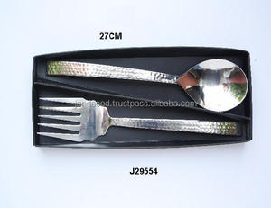 Juego de ensaladas hecho a mano martillado y pulido con espejo Hecho en acero Tenedor de cinco dientes Vajilla Cubiertos - Product Image 2