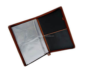 <b>Folder</b> Type Brown Leather Certificate Holder with Plastic Sleeves/Zippered Certificate <b>Folder</b> - Product Image 1