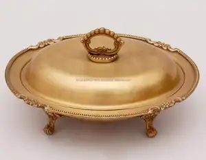Plateau de service en métal en laiton de haute qualité/plateau de nourriture en métal/nourriture avec couvercle finition antique - Product Image 1