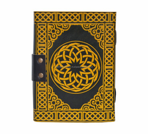 Livre d'ombres en cuir véritable pentagramme étoile celtique fait à la main jaune avec carnet de notes de couleur noire Journal Journal Pages blanches vierges - Product Image 3