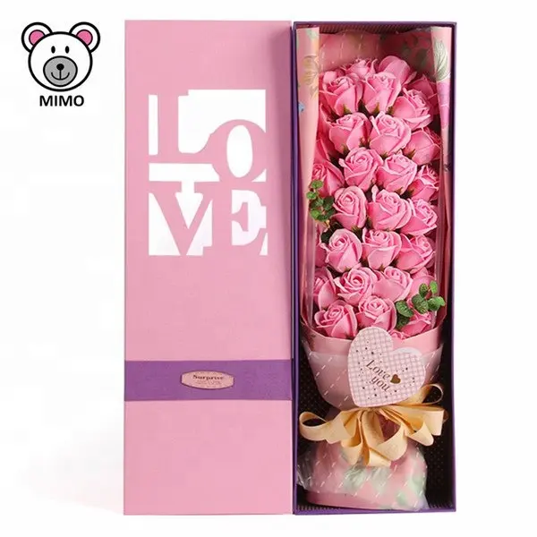 ICTI प्रमाणन शादी प्लास्टिक प्रेमी हस्तनिर्मित कस्टम लोगो के लिए फूल गुलदस्ता बक्से मीठा सुंदर गुलाबी लड़की साबुन गुलाब का फूल