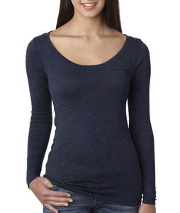 Wholesale Custom Bamboo Knit Cotton <b>Ladies</b> <b>T</b>-<b>Shirts</b> Scooped Neck <b>Long</b> Sleeve Casual Tops for Women Plus Size Short Length - Product Image 1