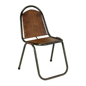 Mobilier industriel vintage, chaise de siège en bois et cuir - Product Image 3