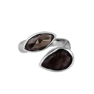 Conjunto de bisel de corte de pera Marquesa, anillo de plata de ley Gemstone925 de cuarzo ahumado marrón, anillo clásico de moda para aniversario de boda - Product Image 1