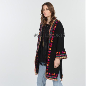 Veste Kimono noire longue pour femmes, vêtement traditionnel, Style bohème indien, ethnique, à la mode, Aari brodés, Style Hippo, manteau d'extérieur, collection - Product Image 1