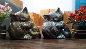 American Style Metal Pet Urns Sets of Two Kitty Cremation by Brassworld India <b>Funeral</b> <b>Supplies</b> - Product Image 5