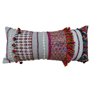 Taie d'oreiller rectangulaire texturée tuftée indienne à rayures du commerce équitable 14x32 pouces taie d'oreiller brodée 2024 - Product Image 1