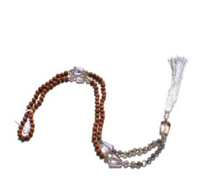 Collier Mala en Labradorite Rudraksha à facettes, 108 perles nouées, bijoux en pierres précieuses faits à la main, certifié par un tiers - Product Image 1