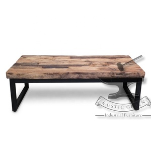 Table basse en bois Vintage Industrial Railway Sleeper Meubles de salon élégants pour la maison - Product Image 2