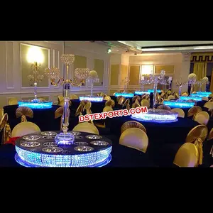 גביש מגש סובב לחתונה שולחן אור מצויד קריסטל מרכז חתיכה עגול צורת קריסטל עצלן סוזן