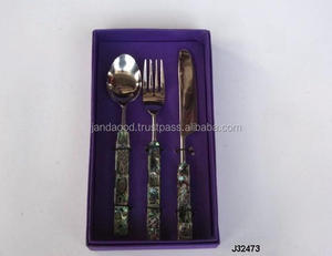 Ensemble de couverts en acier de haute qualité avec mosaïque de nacre verte incrustation couverts ensemble de dîner en acier inoxydable décor de cuisine à la maison - Product Image 2