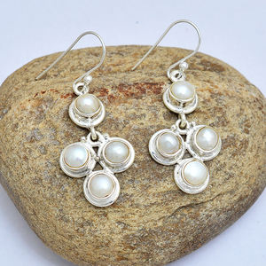 925มุกสีขาวทึบแสงสวยงามประดับอัญมณีเงินสเตอร์ลิงต่างหูห้อยทำด้วยมือเครื่องประดับที่ดีของขวัญคริสต์มาสสำหรับผู้หญิงใช้ได้ทั้งชายและหญิง - Product Image 3