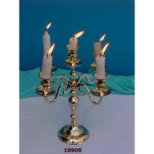 5 Arm <b>Brass</b> Pillar Candle <b>Holders</b> (Shamadan) - Product Image 1