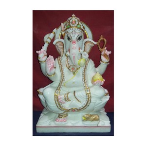 Statues de dieu indien en marbre pur faites à la main belle Statue en marbre blanc Ganesh Ji en position assise pour l'article de décoration de temple - Product Image 1