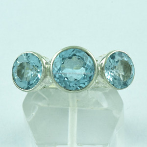 925เครื่องประดับเงินสเตอร์ลิง100% ธรรมชาติสีฟ้าพลอยบุษราคัมแหวนแต่งงานขนาดใดๆ - Product Image 3