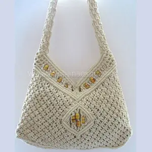 Popular Handmade Travel Shoulder Macrame Beaded Handbag handwoven macrame Boho Bag