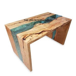Table en résine et bois, table à thé multifonctionnelle créative avec cadre marron pour salon, chambre à coucher, bureau - Product Image 1