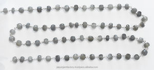 Cadena de envoltura de alambre de Rosario de plata de ley chapada en plata con forma de Rondelle de piedra lunar gris para la fabricación de joyas - Product Image 5