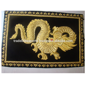 Exquisito trabajo hecho a mano Zari bordado arte elegante colgante de pared para decoración del hogar tela autoadhesiva para sala de estar dormitorio - Product Image 3