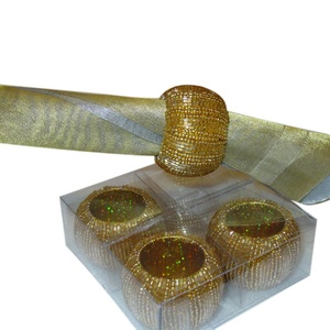 Anneau de serviette en perles d'or, bandeau pour serviettes en verre - Product Image 1