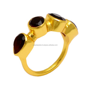 Anillo de cuatro piedras de Plata de Ley 925, piedras preciosas de granate Natural, chapado en oro, ajuste de bisel clásico, fiestas de regalo de boda de moda - Product Image 1