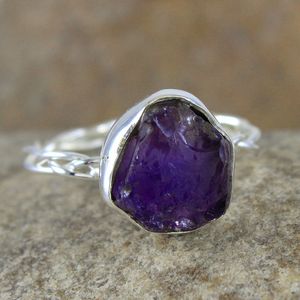 พราว925เงินสเตอร์ลิงหยาบพลอยอเมทิสต์แหวนเครื่องประดับ - Product Image 1