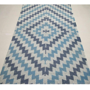 Tapis Kilim écologique au design rectangle unique tissé à partir de tissu de laine Dhurrie assorti pour le salon - Product Image 1
