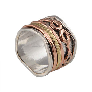 Wholesale Shree Jaipur Silver Women's 925 Sterling Silver Three-Tone Bezel Set Amethyst Gemstone Classic Fidget <b>Spinner</b> <b>Ring</b> - Product Image 1