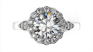 Anillo de Compromiso Redondo de Diamante Real Excelente para Mujer con Engaste de Oro Blanco y Detalles Blancos - Product Image 2