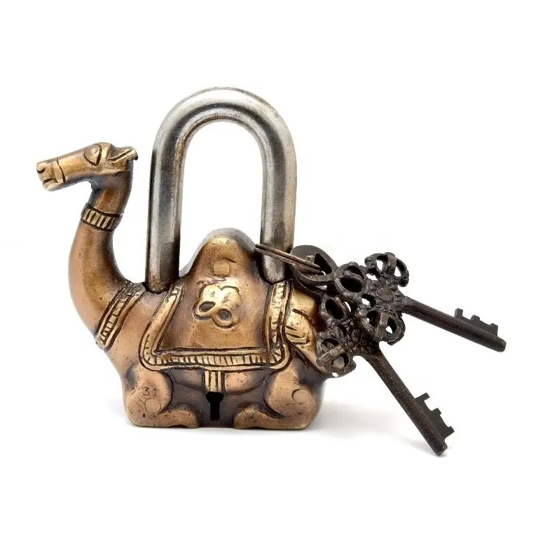 latest good quality Brass Metal Camel padlock Figure Pad Locks in Antique Look with 2 keys custom made brass padlock