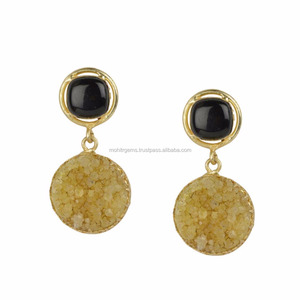 Pendientes colgantes Druzy de ágata de ónix chapados en oro, aleación de acero inoxidable para bodas, fiestas, Navidad, para compromiso - Product Image 1