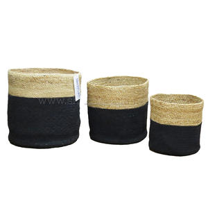 Woven Jute <b>Basket</b> With Black for Gift Handle Hand Braided Jute Laundry <b>Baskets</b> for Home Large Hamper <b>Basket</b> - Product Image 3