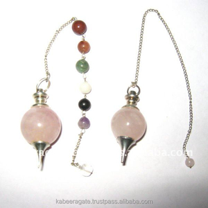 Péndulo de bola de cuarzo rosa, Péndulo de bola con cadena de Chakra, venta al por mayor - Product Image 1