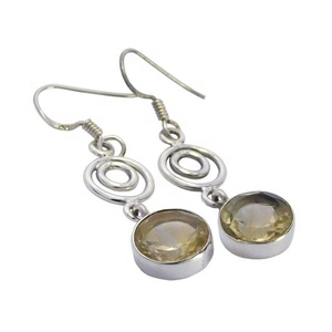 Prix de gros 925 Sterling Silver Fine Dangle Boucles d'oreilles faites à la main en citrine naturelle Fabricant de bijoux - Product Image 1
