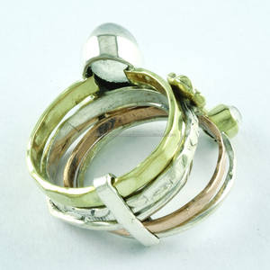 Attrayant Trois Tons Arc-En-Ciel Pierre de Lune Fait Main 925 Bague Empilable en Argent Sterling Grossiste et Fournisseur Inde - Product Image 5