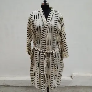 Đẹp Tay Khối In Bông Dài Kimono Với Tie Knot Đóng Cửa Vành Đai, In Phòng Chờ Bãi Biển Đêm Ngủ Mặc Áo Cho Phụ Nữ